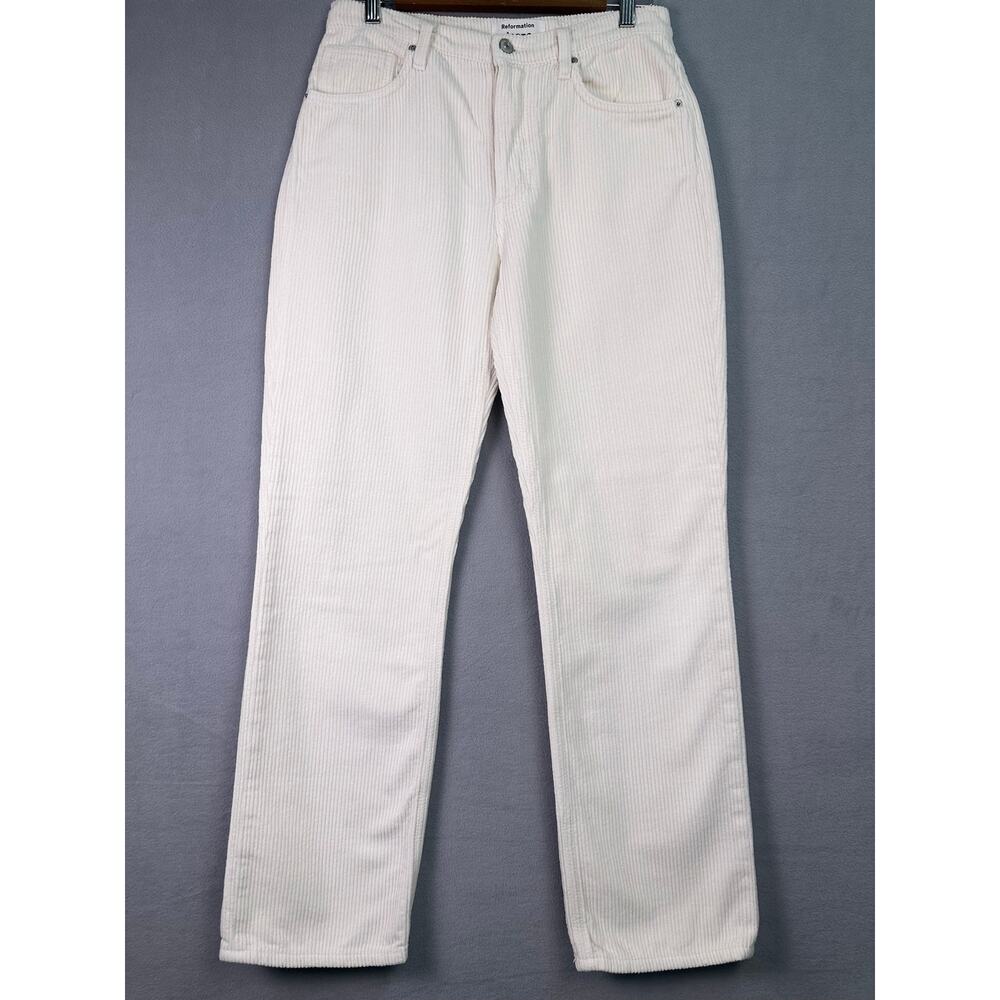 Reformation Rowan High Rise Relaxed Corduroy Pants Ivory White 100% Cotton (26) - Picture 2 of 12